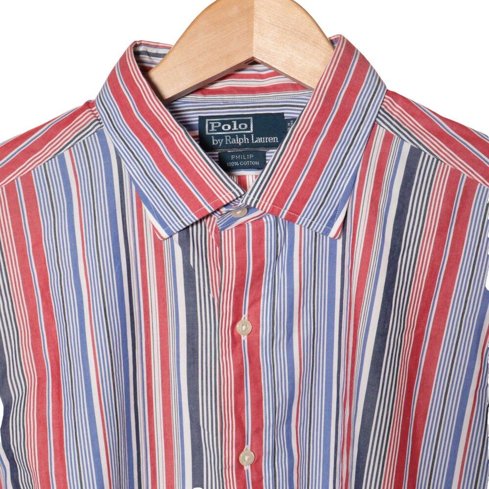 Polo Ralph Lauren Shirt Men 17.5-36/37 Colorful Stripe Long Sleeve Cotton Philip